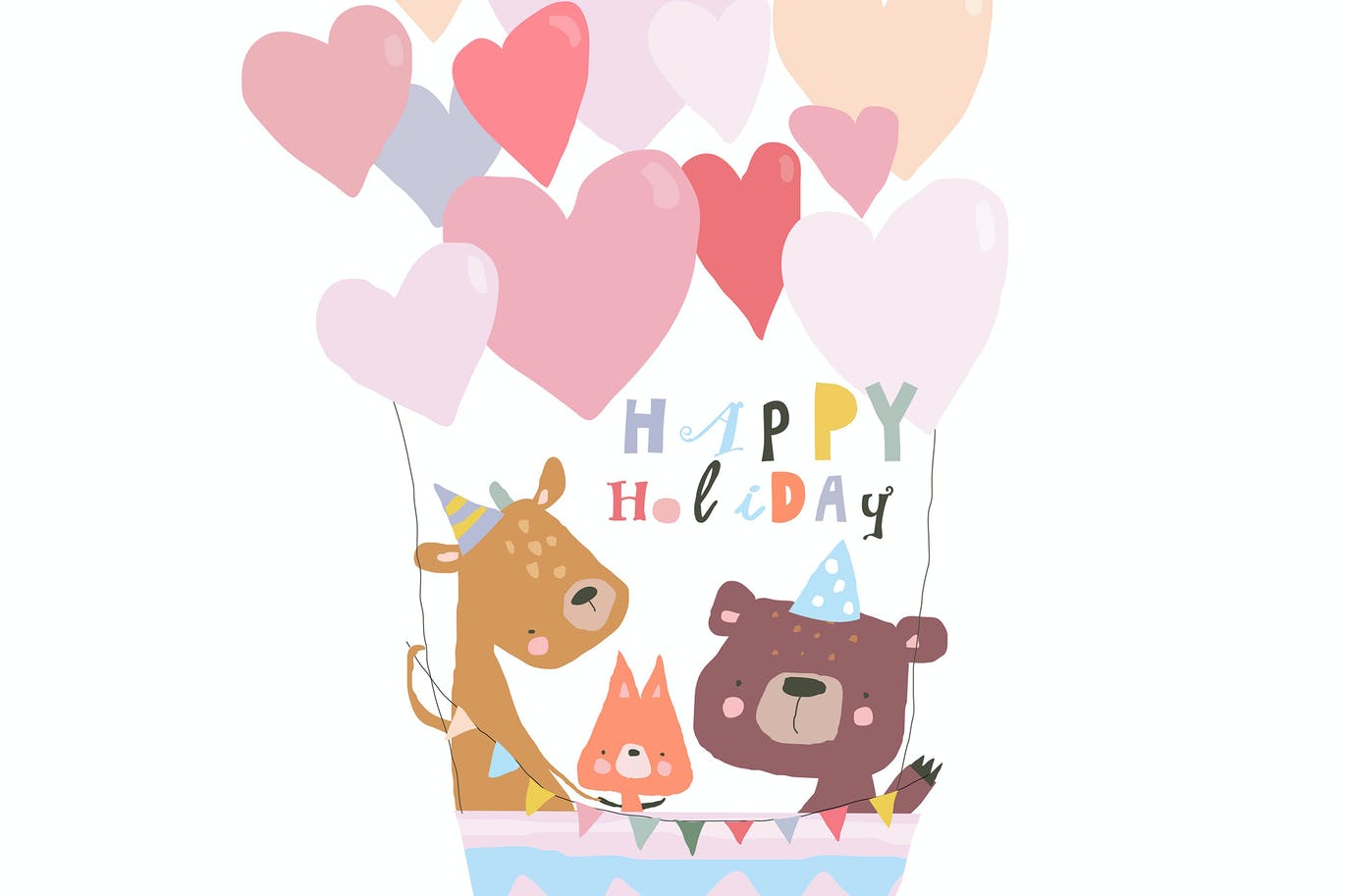 可爱的动物卡通生日贺卡