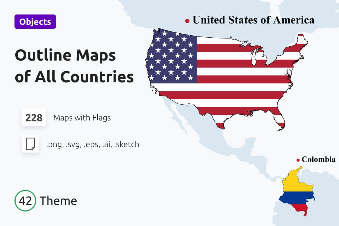 用所有国家国旗勾勒的地图