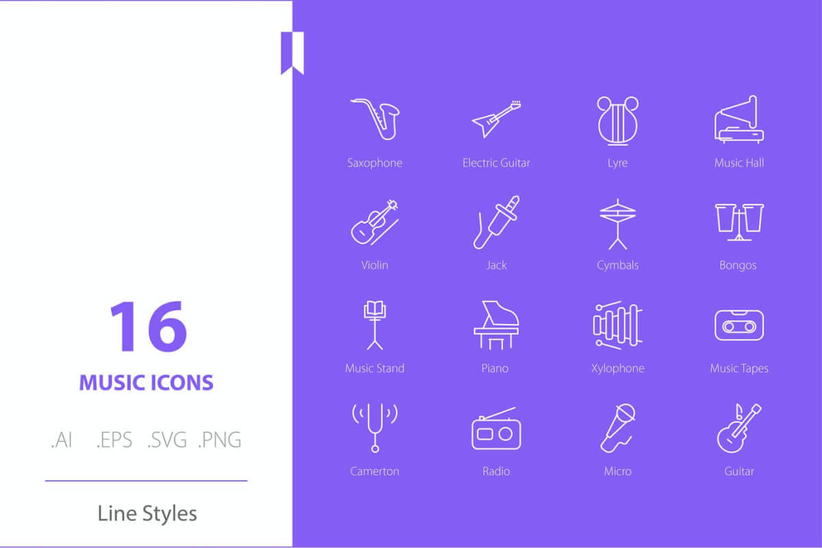 音乐图标集线条样式