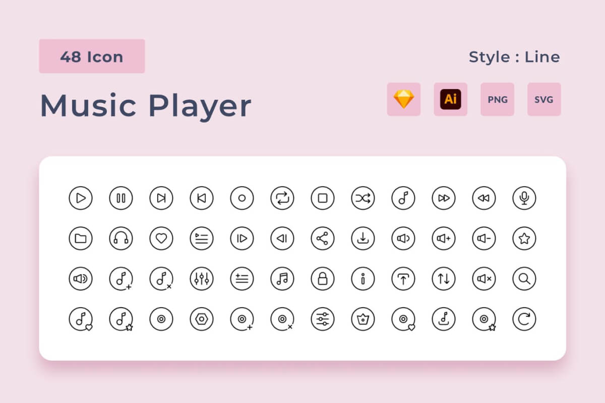 音乐播放器线条样式图标集