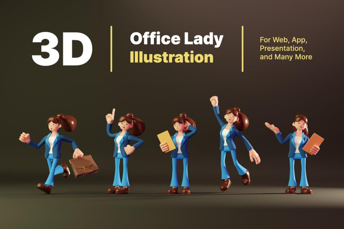 办公女士不同场景3D图片