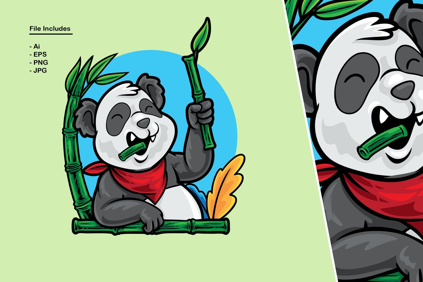 熊猫卡通吃竹子插图