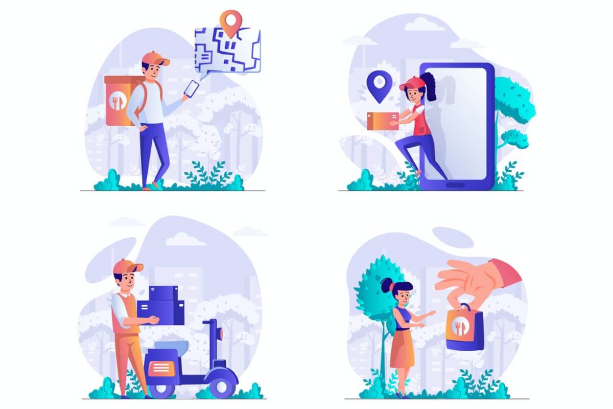 送货服务场景 Web 插图集