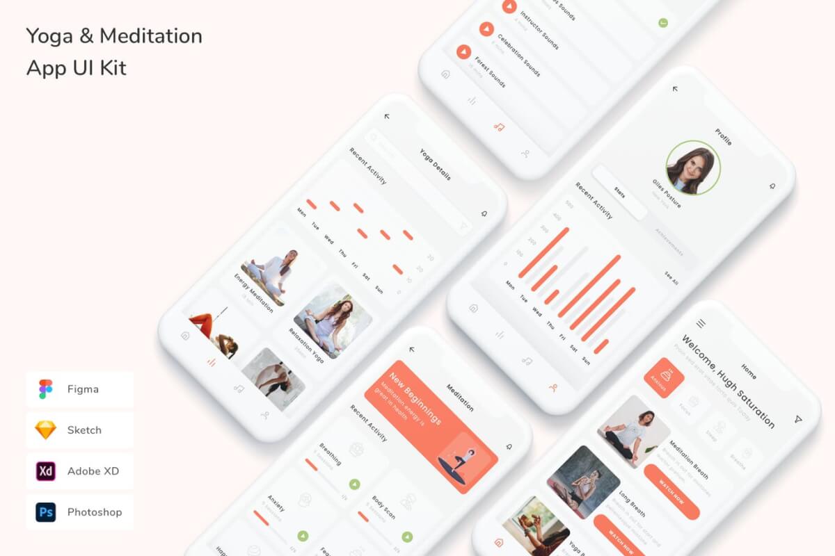 瑜伽和冥想应用 UI 套件