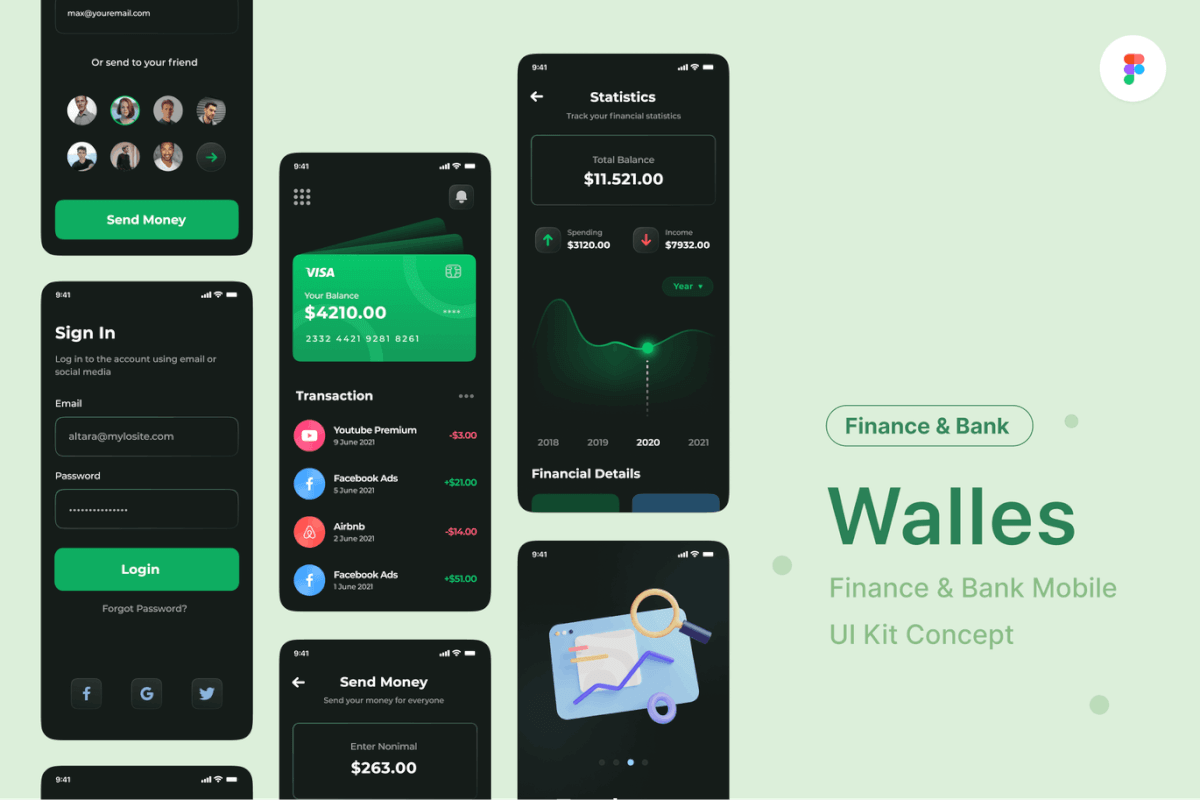 Walles - 银行和金融科技移动 UI 套件概念