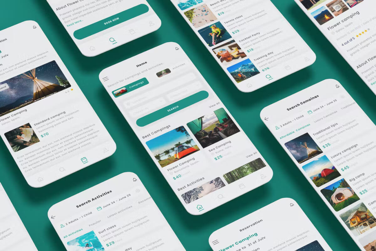 预订露营、徒步活动 Green App Ui kit